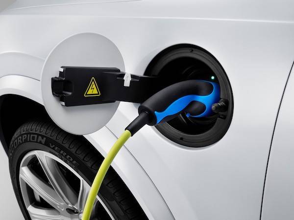 The connector for the all-new Volvo XC90 Twin Engine charge cable is located above the left front wheel arch.