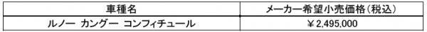 ルノー カングー コンフィチュール 価格表