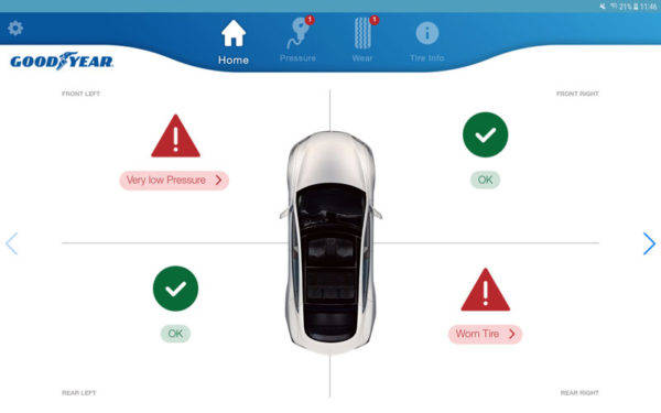グッドイヤー　インテリジェントタイヤ　プロトタイプ　PC上でのタイヤ状況管理画面