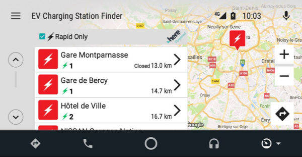 三菱　MITSUBISHI CONNECT　アンドロイドオート対応アプリ　EV Charging Station Finder app