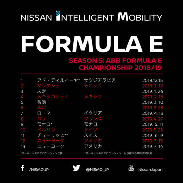 日産　ABB FIA フォーミュラE選手権　第5シーズン　参戦発表　年間スケジュール