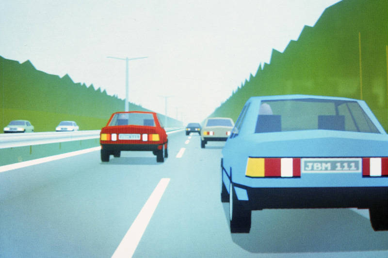 ダイムラー　1980年代のドライビング・シミュレーター画面