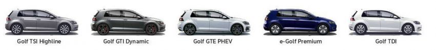 Golf TSI Highline Golf GTI Dynamic Golf GTE PHEV e-Golf Premium Golf TDI
