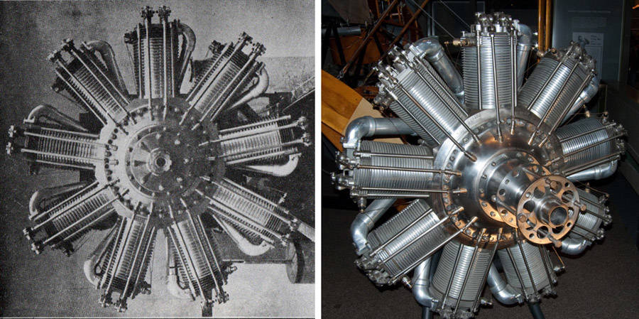星型ロータリーエンジン「BR1」（左）と「BR2」。星型シリンダーが回転するロータリーエンジン