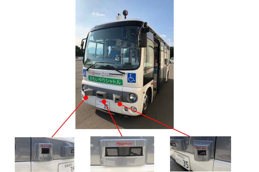 群馬大学の自動運転バスに搭載されたパイオニア製3D-LiDARセンサー
